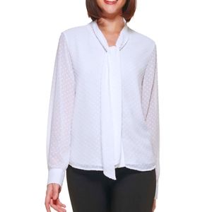 💥New! Calvin Klein Long Sleeve clip dot tie neck blouse! Size: XL